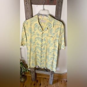 💥Tommy Bahama 100 % Silk Cabana Shirt Butter Yellow Paisley Print- SAMPLE💥 NWOT
